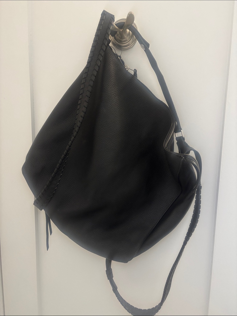 All Saints Black Braided Leather Shoulder Bag